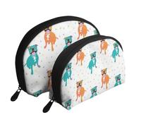 Feliz Staffy Blanco, Bolsa de Maquillaje de Concha, Monedero pequeño para Mujer, Bolsa de artículos de tocador, Bolsa de cosméticos, 2 Piezas