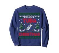 Feliz Tuba Navidad Feo Suéter Música Instrumento Feo Navidad Sudadera, Unisex para Adultos, Azul Marino, L