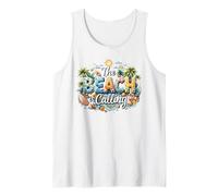 Feliz vacaciones diseño conchas arena La playa llama Camiseta sin Mangas