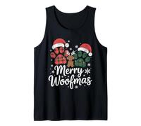Feliz Woofmas Funny Paws Santa Hat Christmas Camiseta sin Mangas