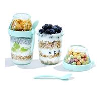 Felli On the Go - Vasos de yogur con tapa, tarros de viaje acrílicos reutilizables para pudín de chía, contenedores de desayuno y almuerzo con control de porciones, almacenamiento de alimentos para