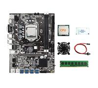 Felliserty Kit de placa base B75 8USB BTC + CPU + 4G DDR3 RAM + ventilador, pasta térmica + cable de interruptor 8USB3.0 GPU LGA1155 DDR3 Slot MSATA