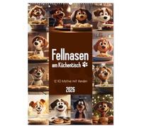 Fellnasen am Küchentisch - 12 KI-Motive mit Hunden (Wandkalender 2026 DIN A2 hoch), CALVENDO Monatskalender: Bilder mit süßen Hunden im Comic-Stil für das ganze Jahr