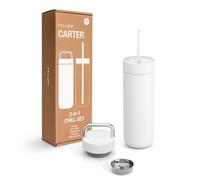 Fellow Botella de agua Carter de 20 onzas con 2 tapas, tapa a prueba de fugas con mango de metal, tapa fría con popote, interior de cerámica y acero inoxidable aislado al vacío, blanco mate