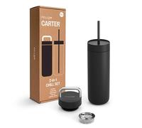 Fellow Botella de agua Carter de 20 onzas con 2 tapas, tapa a prueba de fugas con mango de metal, tapa fría con popote, interior de cerámica y acero inoxidable aislado al vacío, negro mate
