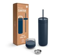 Fellow Botella de agua Carter de 20 onzas con 2 tapas, tapa a prueba de fugas con mango de metal, tapa fría con popote, interior de cerámica y acero inoxidable aislado al vacío, color azul piedra