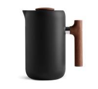 Fellow Cafetera de prensa francesa Clara - Prensa de café portátil de acero inoxidable, cafetera manual aislada, negro mate con nogal, jarra de 24 onzas