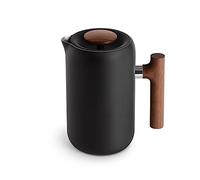 Fellow Cafetera de prensa francesa Clara - Prensa de café portátil de acero inoxidable, cafetera manual aislada, negro mate con nogal, jarra de 24 onzas