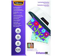 Fellowes 5302202 - 100 fundas de plastificar auto-adhesivas, 80 micras, formato A4 (216 × 303 mm)