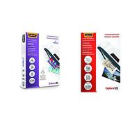 Fellowes 53600 Pack de 100 fundas de plastificar, brillo, formato A5, 80 micras + 53067 Pack de 100 fundas para plastificar, formato 65 x 95 mm
