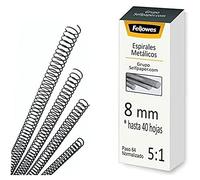 Fellowes 6000801-25 espirales metálicas para encuadernar, paso 5:1, 59 agujeros, 8 mm, color negro