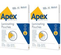 Fellowes Apex - Fundas de plastificar A3, acabado brillo, 100 fundas, uso diario, ideal para avisos, fotos y creatividades (Paquete de 2)