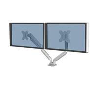 Fellowes Brazo para Monitor Doble Platinum Series - Soporte para monitor ajustable, con funciones de inclinación, giro y rotación y con 2 puertos USB - Tamaño máximo del monitor 32" - Plateado
