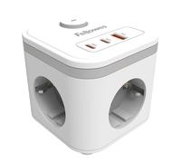 Fellowes Cubo multienchufe, alargador compacto con 3 tomas, 2 USB-C, 1 USB-A, cable de 2m e interruptor encendido/apagado, cargador multipuerto para escritorio, casa, oficina, ahorra espacio, Blanco