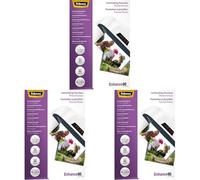 Fellowes Fundas de Plastificar (10x15cm), acabado brillo, 25 hojas, 160 micras (2 x 80 micras), acabado de calidad, adecuadas para fotos (Paquete de 3)