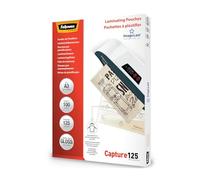 Fellowes 100 fundas para plastificar, Acabado brillo, 125 micras, Transparente, A3 125 micras