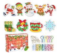 Felly Diamond Painting Navidad Kit Completo Pegatinas Infantiles, 9pcs Pintura de Diamantes Llavero Keyrings Diamantes Ornamentos, Regalos de 6 7 8 9 10 11 12 13 Años Niñas y Niños
