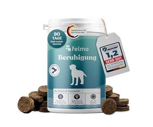 felmo Bocadillos calmantes para perros, 180 g, con valeriana, hierba de San Juan y L-triptófano, golosinas prensadas en frío para perros para situaciones estresantes, sin azúcar
