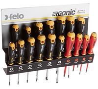 Felo 0715761391 - Juego de destornilladores ergonómicos con estante de acero, incluye tamaños ranurados, cuadrados, Phillips y Torx (17 piezas)