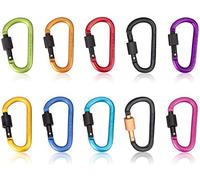 Feloyal Mosquetón 10 Piezas, Mosquetón Aleación de Aluminio D Gancho Llavero del Clip con Bloquear para Botella de Mochila de Camping, Senderismo o Viaje