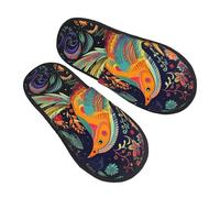 Felpa Pantuflas Aves De Estilo Étnico Lavable Plush Shoes Retro Zapatos De Algodón Para Hogar Spa Otoño M