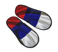 Felpa Pantuflas Bandera De Satén De Rusia Suaves Plush Shoes Retro Zapatos De Algodón Para Viaje Hogar Spa L