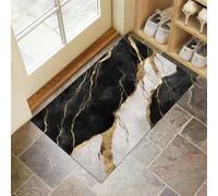 Felpudo Absorbente para Interior 50 x 80 cm, alfombra antideslizante para puerta principal,Estilo de lujo moderno Textura de mármol,felpudo de bienvenida paras interior y exterior, Negro y oro