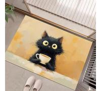Felpudo Absorbente para Interior 80 x 120 cm, alfombra antideslizante para puerta principal,Animales lindos El gato sostiene una taza.,felpudo de bienvenida paras interior y exterior,Amarillo