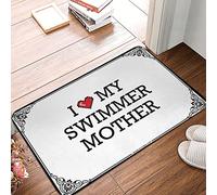 Felpudo adorable para baño | Alfombrilla antideslizante para bañera, suave al tacto, impermeable, cómoda y de felpa para exteriores con el mensaje "I Love My Swimmer Mother" (Amo a mi madre nadador