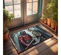 Felpudo al aire libre A Daring Confrontation: The Red Cloaked Warrior Vs. Death Felpudo para decoración de campistas para zapatos divertidos interiores (40 x 60 cm)