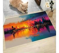 Felpudo Antideslizante 40x60cm - Trampa de Tierra - Felpudo Exterior e Interior Vista Ciudad Al Atardecer Alfombrilla Abstracta Sobre Superficie Agua para una Entrada Limpia - Fácil de Cuidar, Naranja