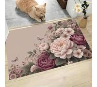 Felpudo Antideslizante 50x80cm - Trampa de Tierra - Felpudo Exterior e Interior Ramo Peonías Rosas Alfombrilla Bohemio para una Entrada Limpia - Fácil de Cuidar, Colorante En Pasta De Frijoles Rojos