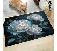 Felpudo Antideslizante 80x120cm - Trampa de Tierra - Felpudo Exterior e Interior Pintura Al Óleo De Peonía Blanca Alfombrilla Estilo De Lujo para una Entrada Limpia - Fácil de Cuidar, Verde Oscuro