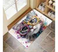 Felpudo Antideslizante De Acuarela Gato Retrato, Lavable, Animal Salpicado De Tinta, Tapete De Cocina Para Entrada, Tapete Absorbente Para Interiores Y Exteriores, Para Dormitorio, 80 x 120 cm