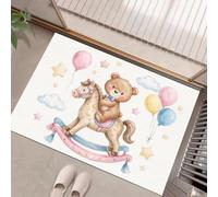 Felpudo Antideslizante Lavable Lindos Animales De Juego Crema | Alfombrilla Absorbente Con Caballo Mecedora Globo Osito De Peluche, Alfombras De Puerta Para Interior Entrada Decoración, 90X150Cm