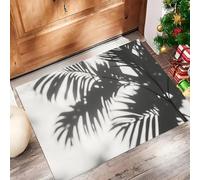 Felpudo Atrapa-Suciedad 40 x 60 cm, Plantas Tropicales - Felpudo Antideslizante para Interior, Sombra de Hoja de Palma - Alfombra Lavable para Entrada, Cocina, Mascotas y Puerta Principal - Gris