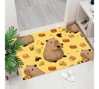 Felpudo Atrapa-Suciedad 45 x 75 cm, Animales Lindos - Felpudo Antideslizante para Interior, Carpincho Comiendo Pizza - Alfombra Lavable para Entrada, Cocina, Mascotas y Puerta Principal - Amarillo