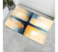 Felpudo Atrapa-Suciedad 45 x 75 cm, Diseño Abstracto - Felpudo Antideslizante para Interior, Patrón Cruzado - Alfombra Lavable para Entrada, Cocina, Mascotas y Puerta Principal - Amarillo Azul