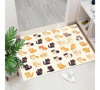 Felpudo Atrapa-Suciedad 50 x 80 cm, Animales Lindos - Felpudo Antideslizante para Interior, Patrón de Gato - Alfombra Lavable para Entrada, Cocina, Mascotas y Puerta Principal - Amarillo