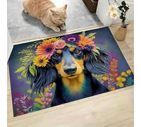 Felpudo Atrapa-Suciedad 60 x 90 cm, Estilo de Pintura al óleo - Felpudo Antideslizante para Interior, Flor de Perro Salchicha - Alfombra Lavable para Entrada, Cocina- Amarillo