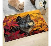 Felpudo Atrapa-Suciedad 80 x 120 cm, Animales Salvajes - Felpudo Antideslizante para Interior, Hojas de otoño de Lobo Gris - Alfombra Lavable para Entrada, Cocina- Amarillo