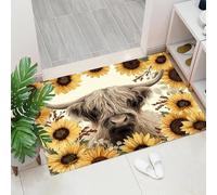 Felpudo Atrapa-Suciedad 90 x 150 cm, Flores Rurales - Felpudo Antideslizante para Interior, Girasol de Vaca de Las Tierras Altas - Alfombra Lavable para Entrada, Cocina- Amarillo