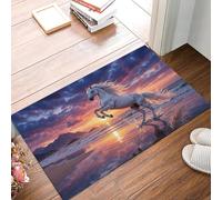 Felpudo Azul Rosa Con Animales De Playa Al Atardecer Para Interiores Exteriores, 45X75Cm Naturaleza Caballo Alfombra Entrada Lavable Suave, Tapete Antideslizante Para Cocina Puerta Baño Pasillo