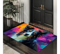 Felpudo Border Collie De Color Estilo De Ilustración Abstracta,Antideslizante,Estera Rectangular Lavable A Máquina De Poliéster Para Entrada,Cocina,Dormitorio,Baño,Decoración Del Hogar,90X150Cm