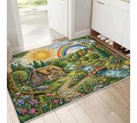 Felpudo Bosque Cabaña Arcoíris Río, Fino Antideslizante Felpudo Estilo De Cuento De Hadas De Ensueño De Perfil Bajo, Atrapa La Suciedad, Absorbente Y Lavable, Para Puertas Delanteras, 40 x 60 cm