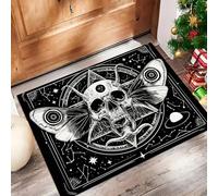 Felpudo Calavera Alas Astrología, Ultra Fino Antideslizante Felpudo Misteriosa Oscuridad De Perfil Bajo, Atrapa La Suciedad, Absorbente Y Lavable, Para Puertas Delanteras, Negro, 80 x 120 cm