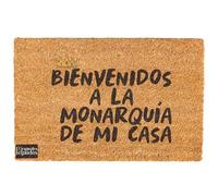 Felpudo Coco Natural 70x40 cm "Bienvenidos a la Monarquía de Mi Casa" con Corona Dorada - Alfombra Entrada Casa Exterior Interior Antideslizante - Regalo Original Hogar Decoración Puerta Divertido