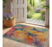 Felpudo colorido de delfín, vibrantes animales del océano, para entrada al aire libre e interior, decoración de verano, goma, impermeable, antideslizante, absorbe el polvo, fácil de limpiar, 73 x 43