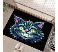 Felpudo con Animales Abstractos, Alfombra para Entrada Delantera y Trasera, con Base Antideslizante de TPR, Gato Sonriente, Apta para Interior y Exterior, Patio,Azul-Verde 90 x 150 cm