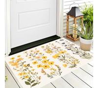 Felpudo Con Arte Con Flores Prensadas, Tapete De Puerta De Estilo De Ilustración Dibujado A Mano Para Uso En Interiores, Alfombra De Entrada Antideslizante, Felpudo Suave Y De Perfil Bajo 60 x 90 cm